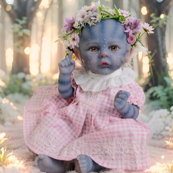 Muñeca estilo avatar elfo de 12 pulgadas con cuerpo completo de vinilo, ojos ámbar y vestido de cuadros con ribete de encaje, regalo sorpresa premium para fiestas de cumpleaños y celebraciones festivas estacionales