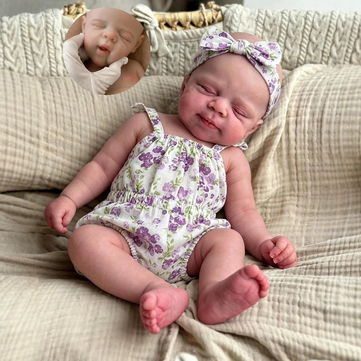 Muñeca bebé Reborn de silicona de 12 pulgadas, cuerpo completo, con conjunto floral morado, juguete de compañía para regalo de cumpleaños y festividades