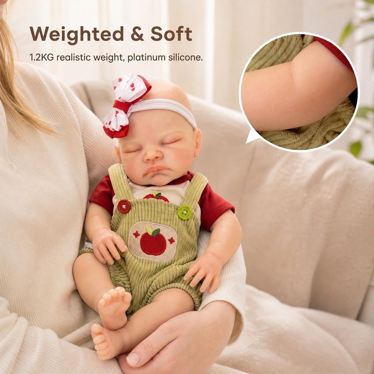 13 inch Q-elastic solid green strap August doll as a gift for children, collectible silicone doll