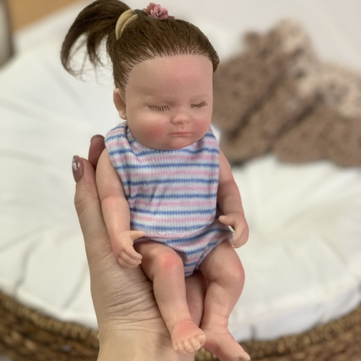 Mini muñeca Reborn de 8 pulgadas de cuerpo completo de silicona sólida con tacto ultra real, lavable, para regalo de niños y exhibición