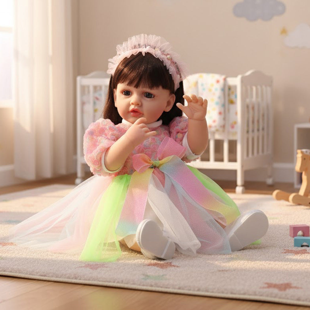 Muñeca bebé de simulación de 22 pulgadas, de plástico completo, modelo Rebirth, con diálogo de llanto y risa, para niña