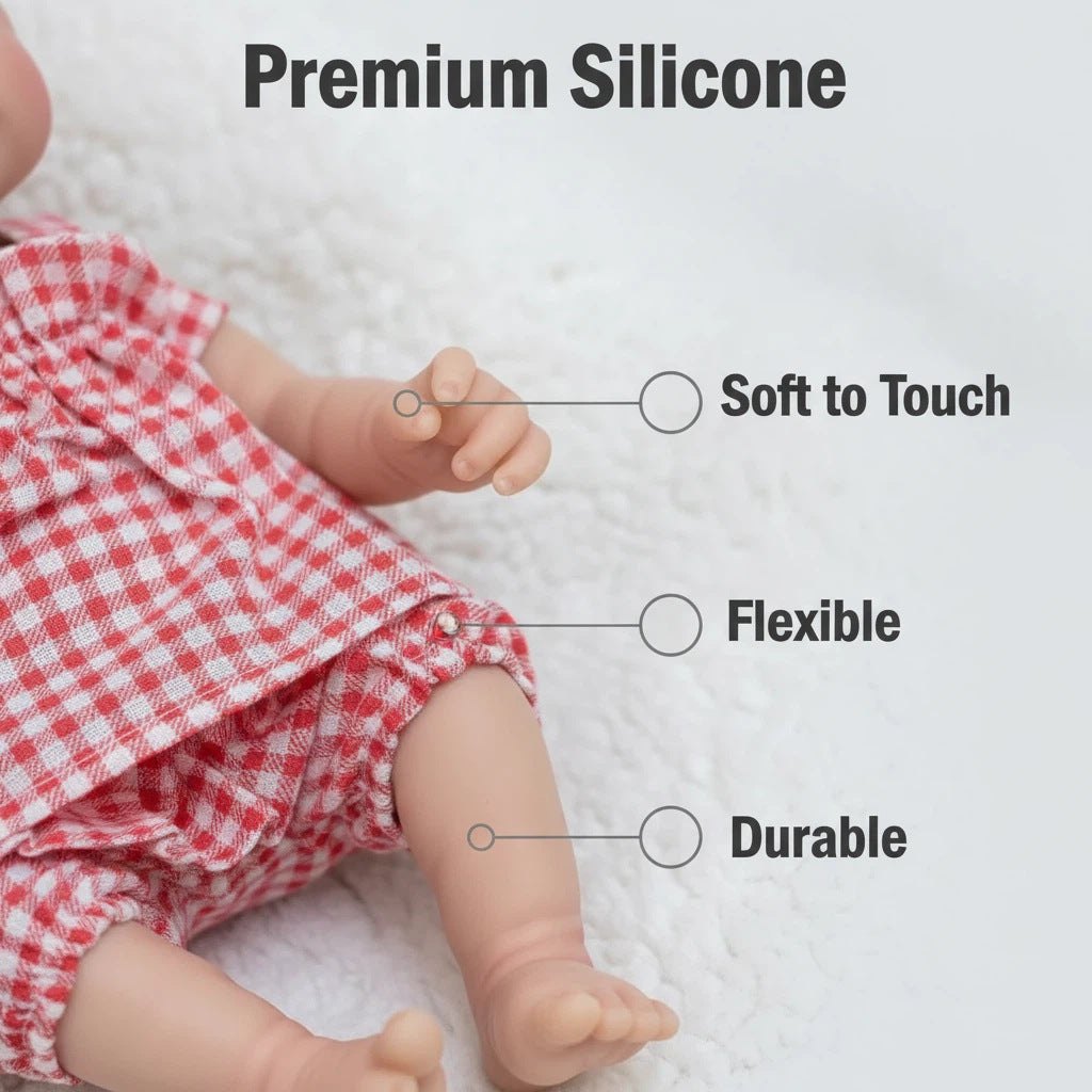 Muñeca Reborn de silicona sólida de 12 pulgadas, muñeca de juguete de simulación pascale con cuadrícula rosa