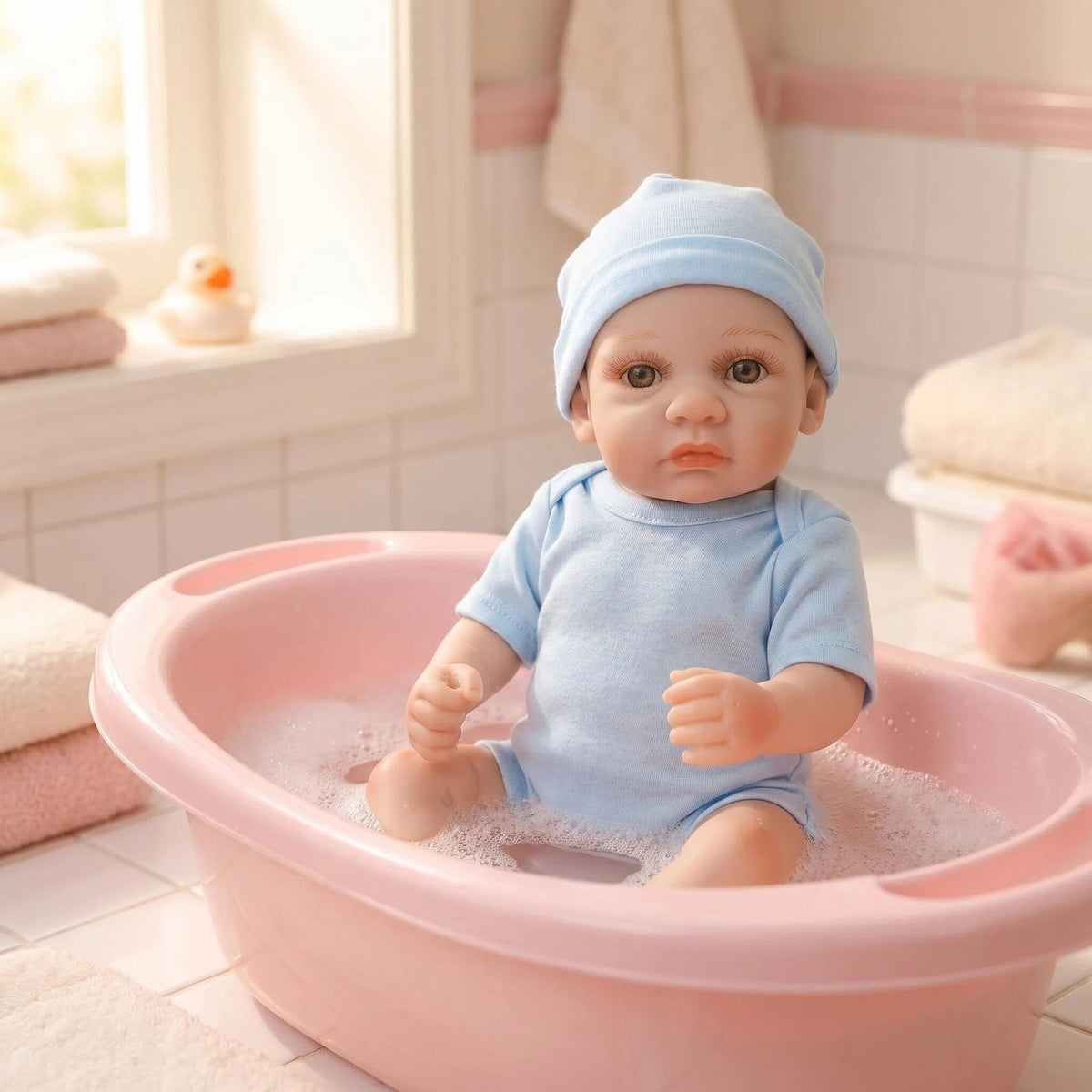 Muñeca Reborn de vinilo completo de 12 pulgadas con estilo clásico y sencillo para recién nacido, conjunto de ropa azul claro, juguete de colección de tamaño bolsillo