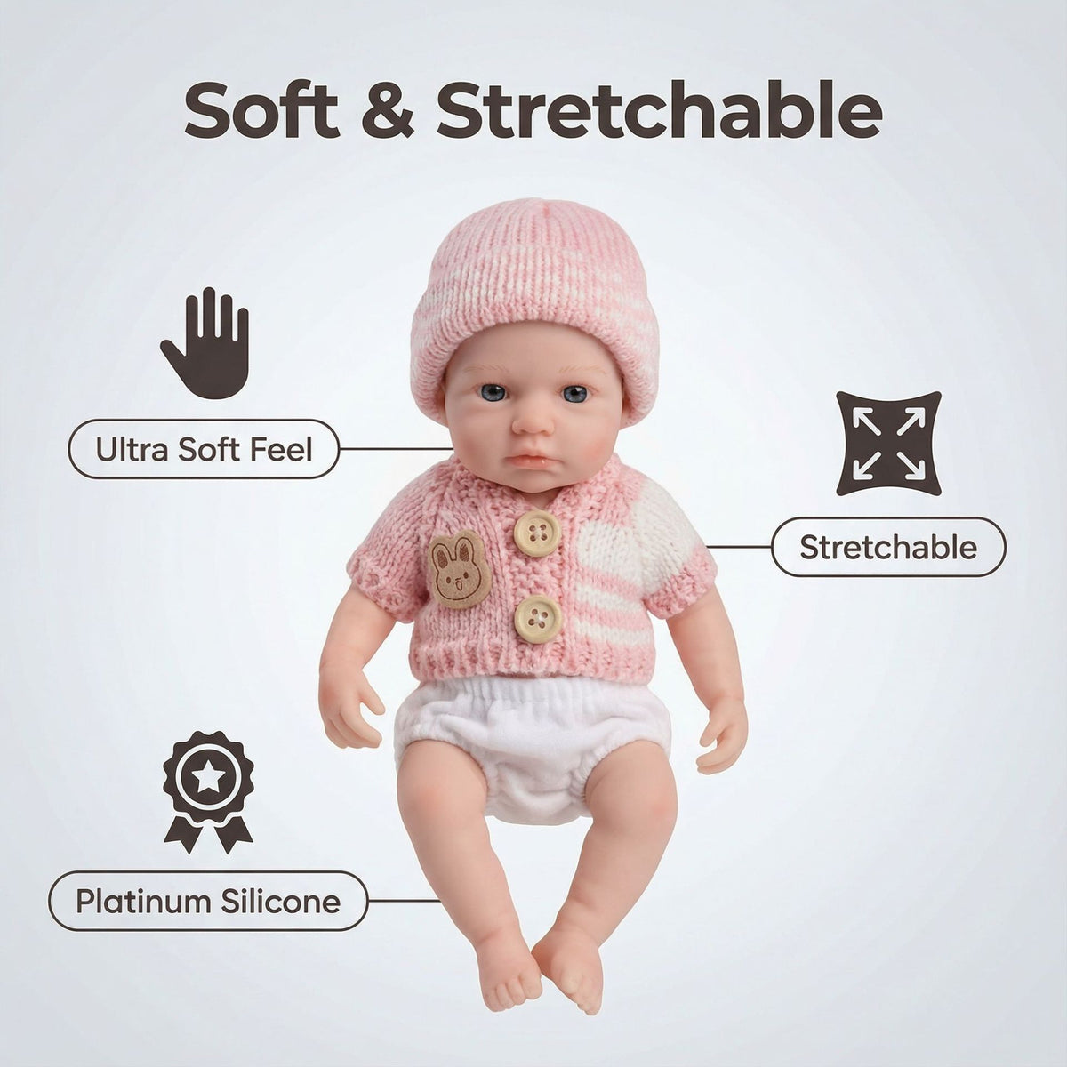 Muñeca Reborn de 8 pulgadas, cuerpo completo de silicona, con suéter rosa y manga corta