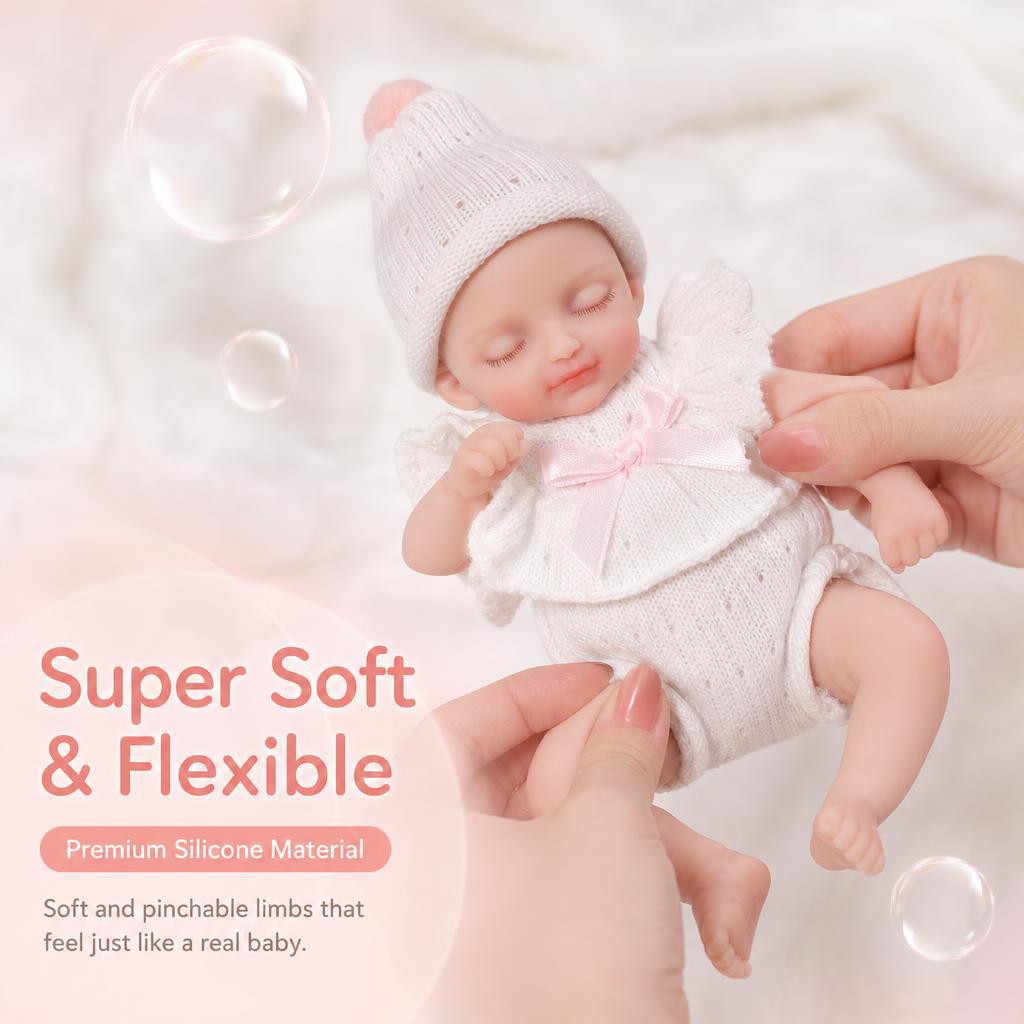 8 inch Reborn Baby Girl Doll, mini realistic full-body silicone doll