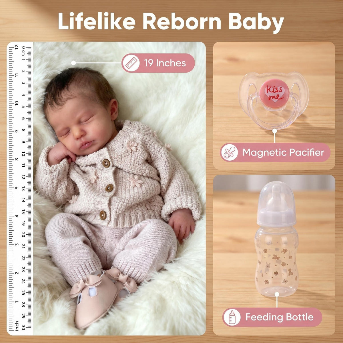Muñeca Reborn de 19 pulgadas, juguete artesanal de regalo para niños con cuerpo completo de vinilo