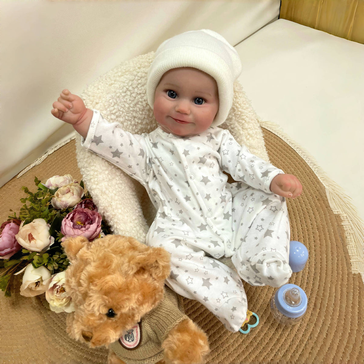 Muñeca Reborn hecha a mano de 19 pulgadas, realista, con cuerpo de tela, piel 3D, juguete para recién nacido, regalo para niñas y coleccionistas de muñecas