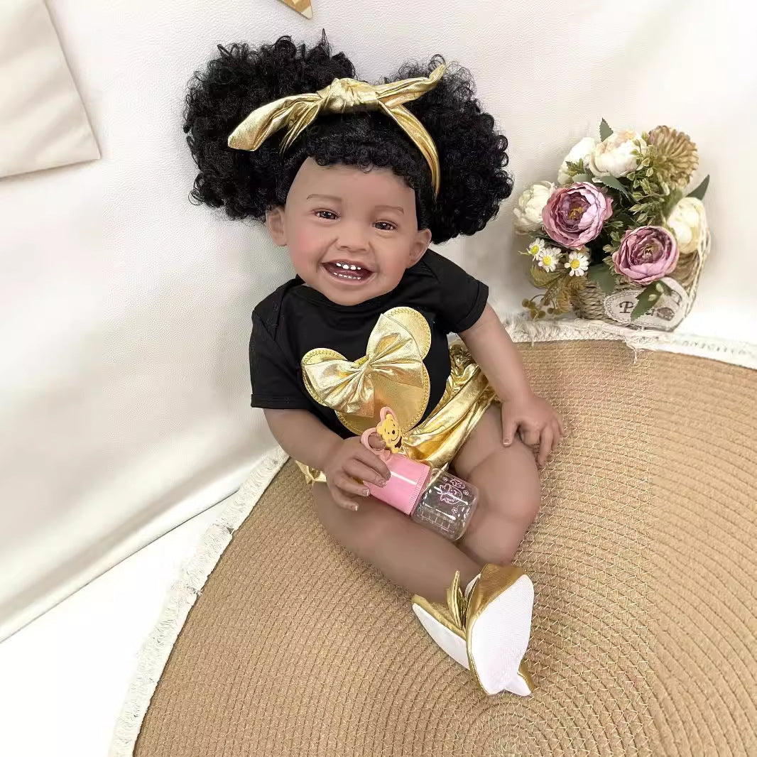 Muñeca Reborn de 23 pulgadas, hecha a mano, cuerpo de tela suave, piel 3D realista, simulación de bebé recién nacido, juguete para niñas y niños