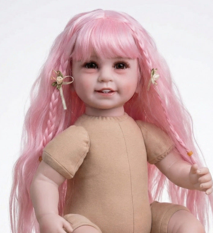 Pelucas de repuesto para muñecas reborn, cabello largo liso o rizado con flequillo, varios colores (rosa, rubio, arcoíris), pelucas trenzadas para muñecas de 20-22 pulgadas