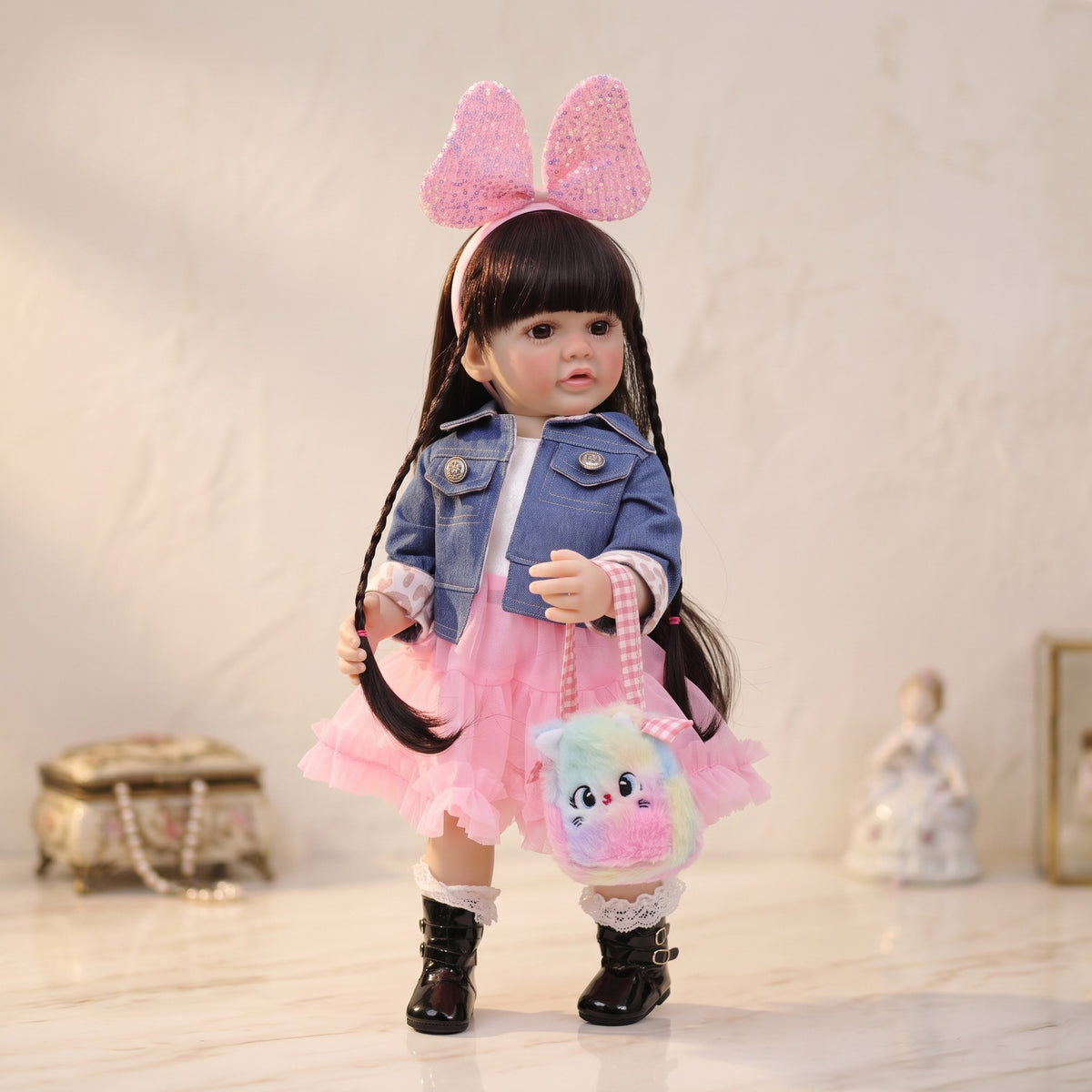 Muñecas reborn de 22 pulgadas, de cuerpo completo de vinilo, tipo toddler de pie, como regalo o adorno