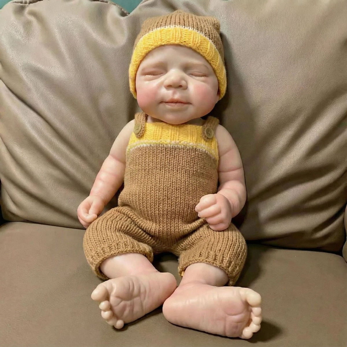 Muñeca Reborn de silicona completa de 19 pulgadas con mono de suéter caqui, muñeca de simulación Pascal