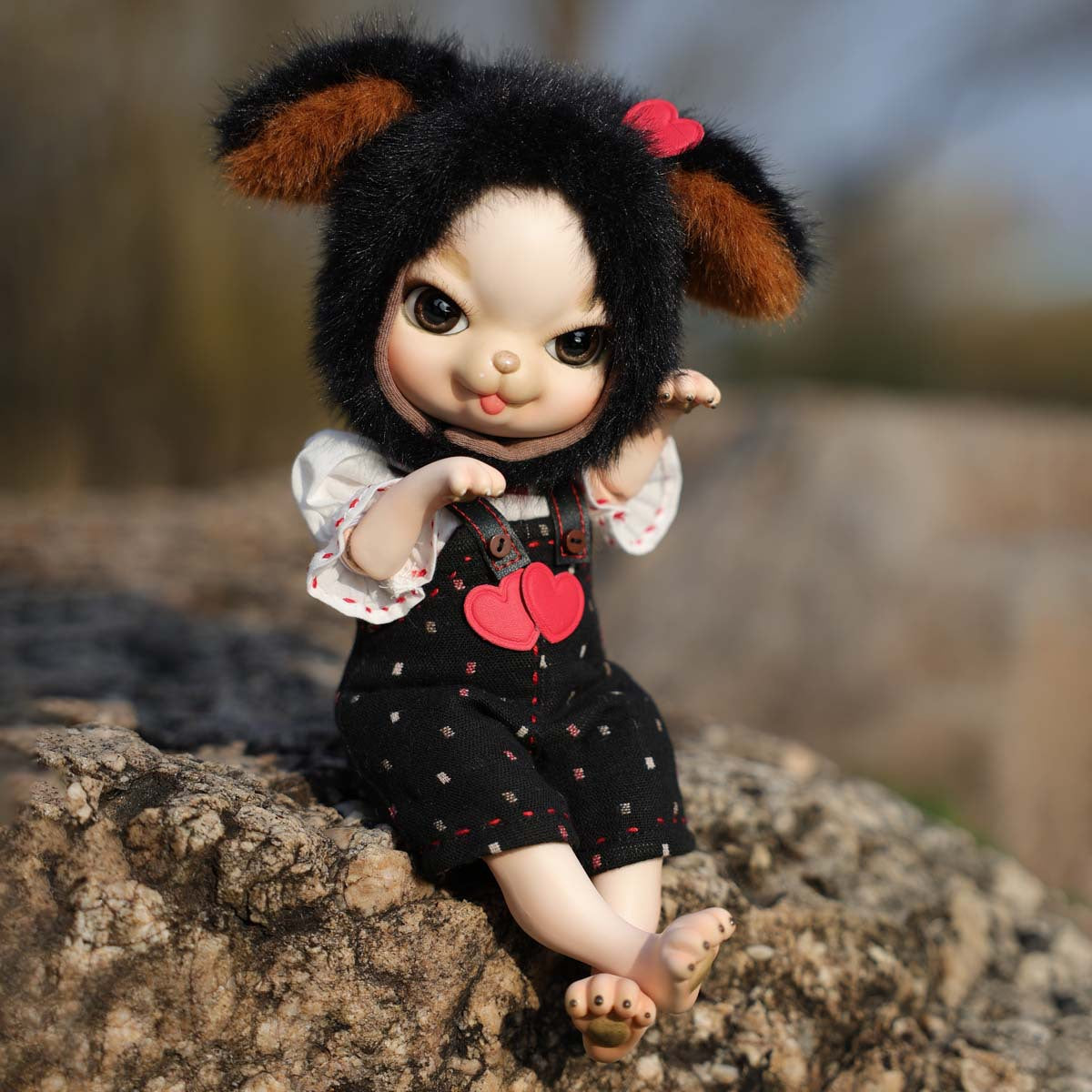 Adorables muñecas bebés de porcelana de 10 pulgadas con vestido de conejo negro (BJD)