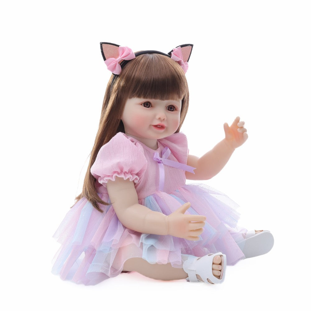 Muñeca bebé de simulación de 22 pulgadas, de plástico completo, que ríe y llora, con diálogo, estilo Reborn, para niña