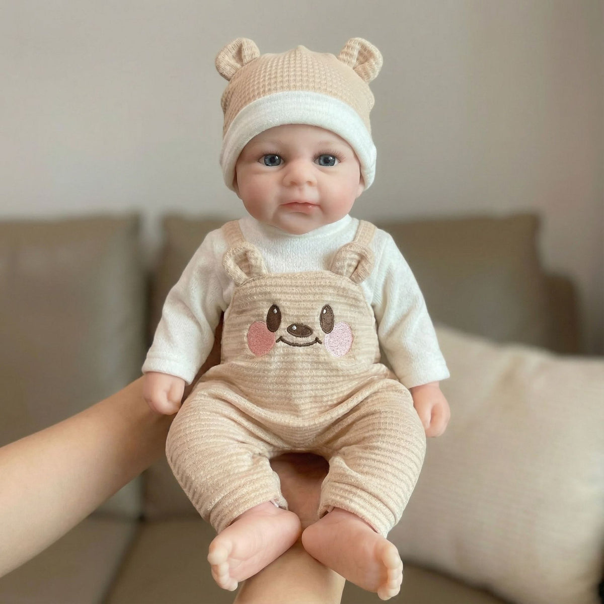 Muñeca reborn de silicona sólida de 12 pulgadas con oso de peluche de color claro y peto