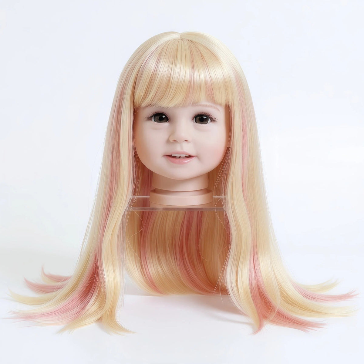 Pelucas de repuesto para muñecas reborn, cabello largo liso o rizado con flequillo, varios colores (rosa, rubio, arcoíris), pelucas trenzadas para muñecas de 20-22 pulgadas