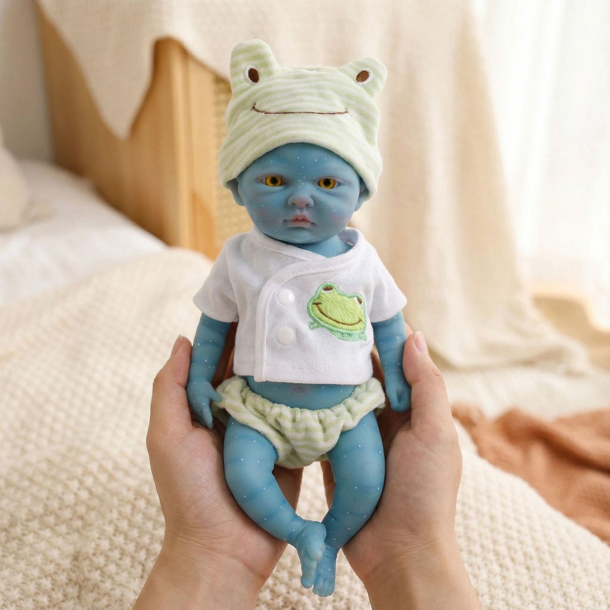 Muñeca de silicona sólida de 12 pulgadas con forma de rana a rayas verdes, avatar de hada, para regalo de Navidad de niños