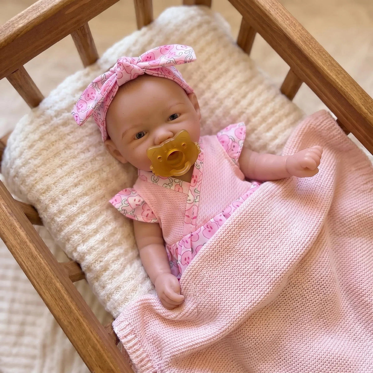 Muñeca reborn de cuerpo completo de silicona sólida con top rosa de manga de encaje de 8 pulgadas, regalo de Navidad para niños