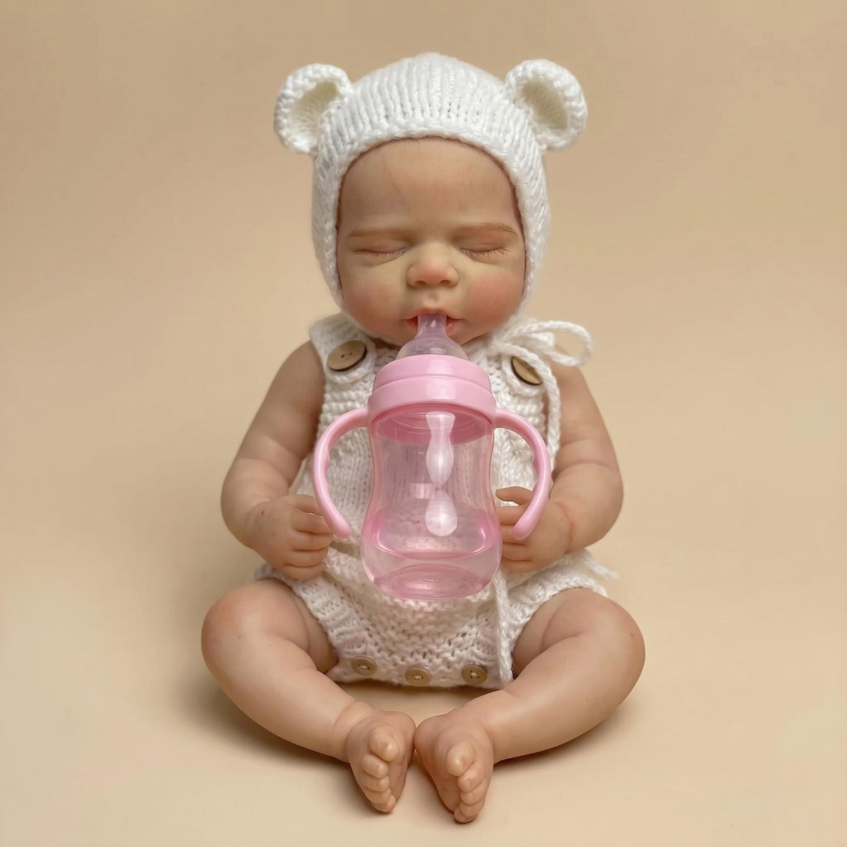 Muñeca reborn de 12 pulgadas con cuerpo de silicona completo, suéter blanco y gorro de oso, regalo de colección para vacaciones infantiles