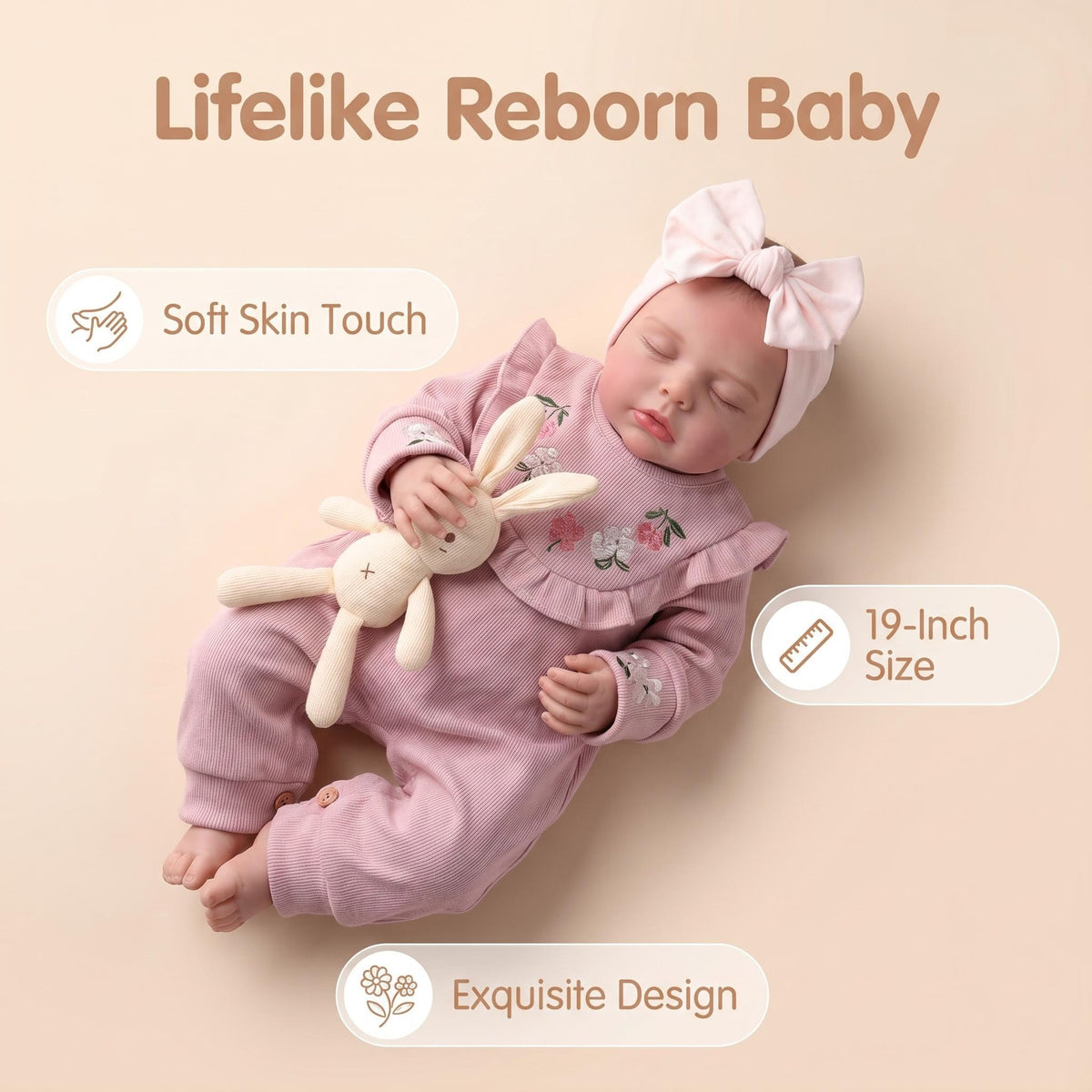 Muñeca de 19 pulgadas con cuerpo de tela, extremidades de vinilo realistas, para compañía terapéutica y colección de pasatiempos