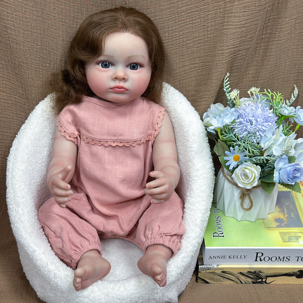 Muñeca Reborn realista de vinilo completo de 22 pulgadas, delicada ropa con borde de encaje, recuerdo preciado para cumpleaños y temporadas festivas