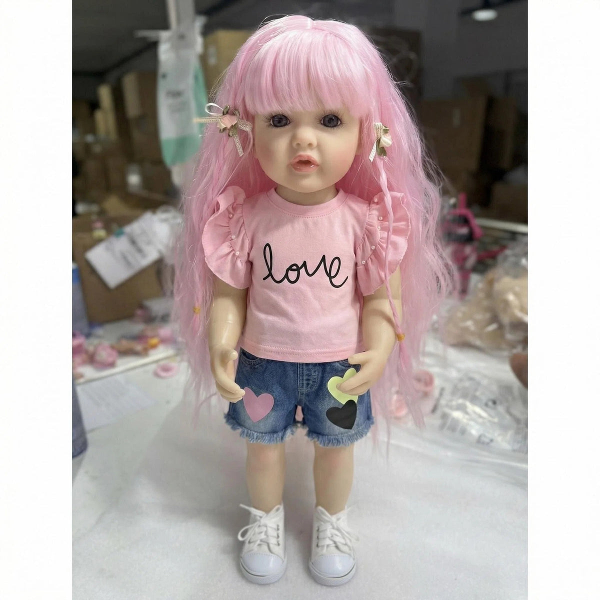 Muñeca de silicona de 22 pulgadas, modelo Betty, reencarnación de muñeca reborn, con pantalones cortos de mezclilla en forma de corazón