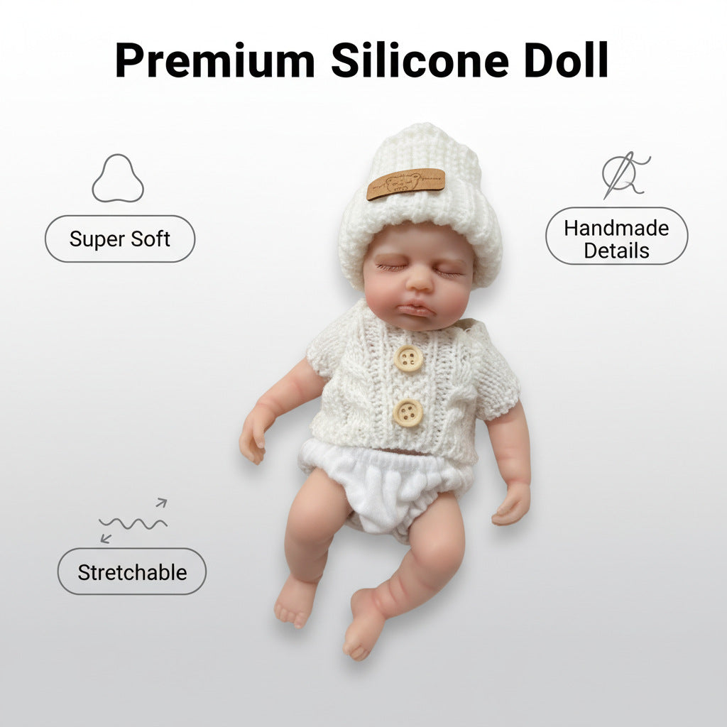 Gorro de lana blanco de 8 pulgadas para muñeca de simulación de silicona maciza
