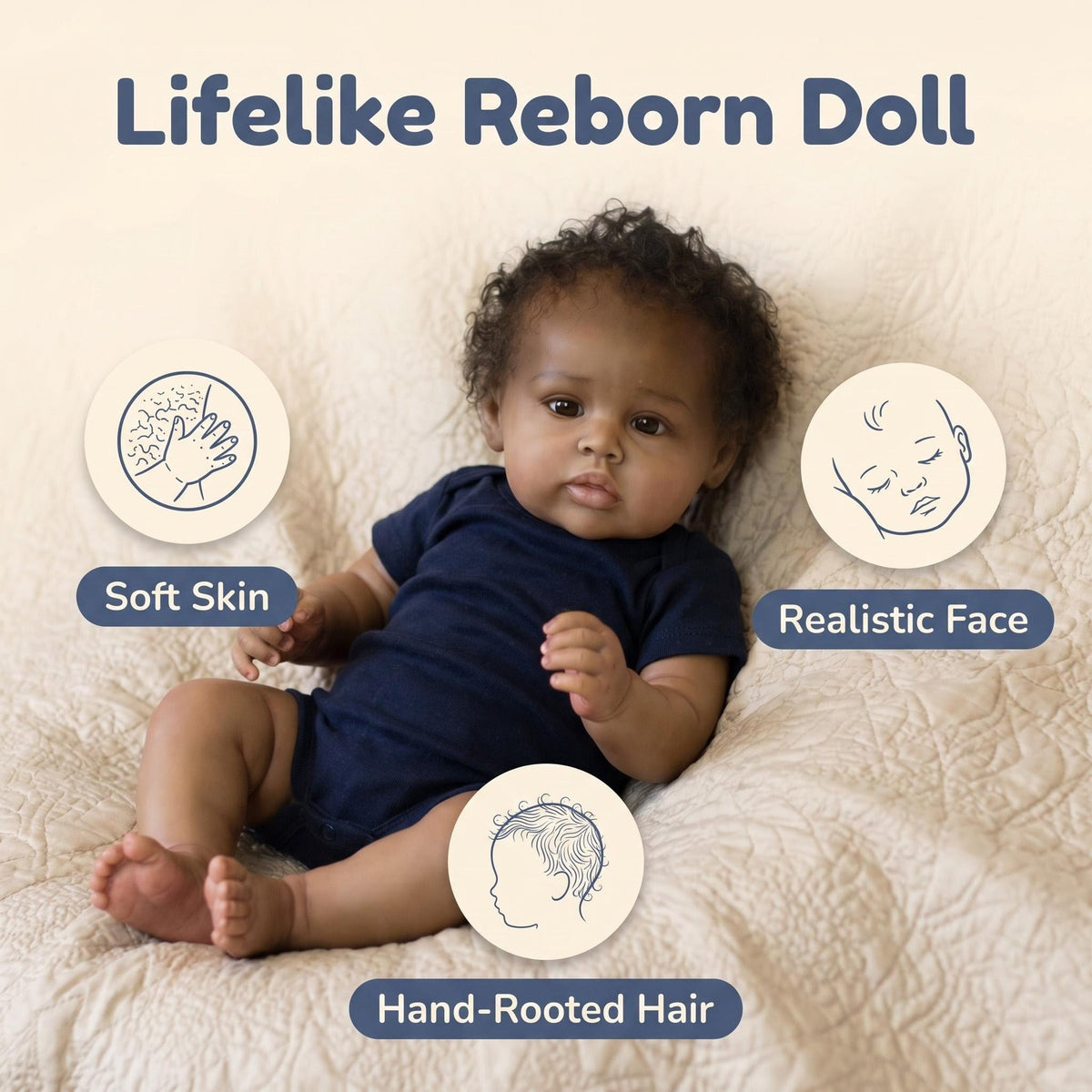 Muñeca Reborn de 19 pulgadas con cuerpo de tela, extremidades de vinilo suave, tacto suave y cabello rizado injertado, juguetes para niñas