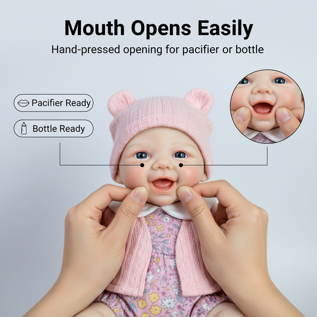 Muñeca reborn de silicona sólida de 12 pulgadas, chaqueta tipo cárdigan rosa, muñeca de juguete de simulación