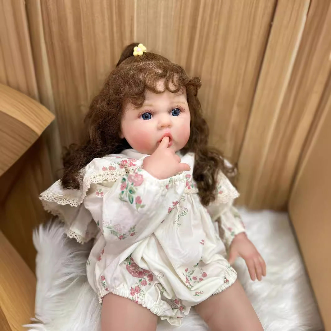 Muñecas bebé recién nacidas de 24 pulgadas, cuerpo de tela, extremidades de vinilo suave, tacto suave, pelo largo rizado, juguetes para niñas, muñecas Reborn