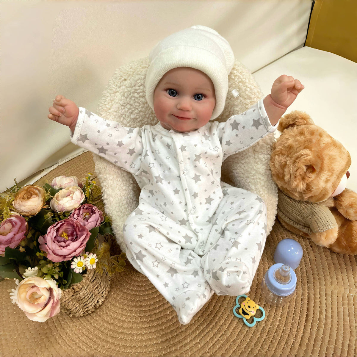 Muñeca Reborn hecha a mano de 19 pulgadas, realista, con cuerpo de tela, piel 3D, juguete para recién nacido, regalo para niñas y coleccionistas de muñecas