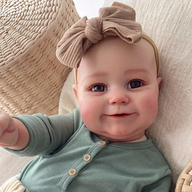 Muñeca Reborn niña de vinilo completo de 20 pulgadas, linda diadema con lazo anudado, recuerdo atemporal para cumpleaños y temporadas de regalos navideños