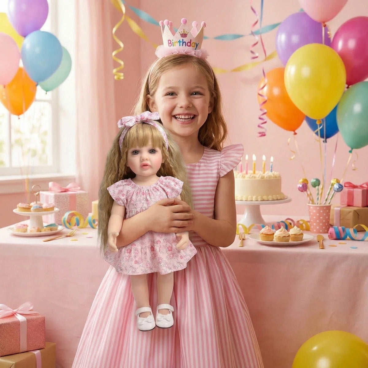 Muñeca reborn de simulación Betty de 22 pulgadas con lazo floral