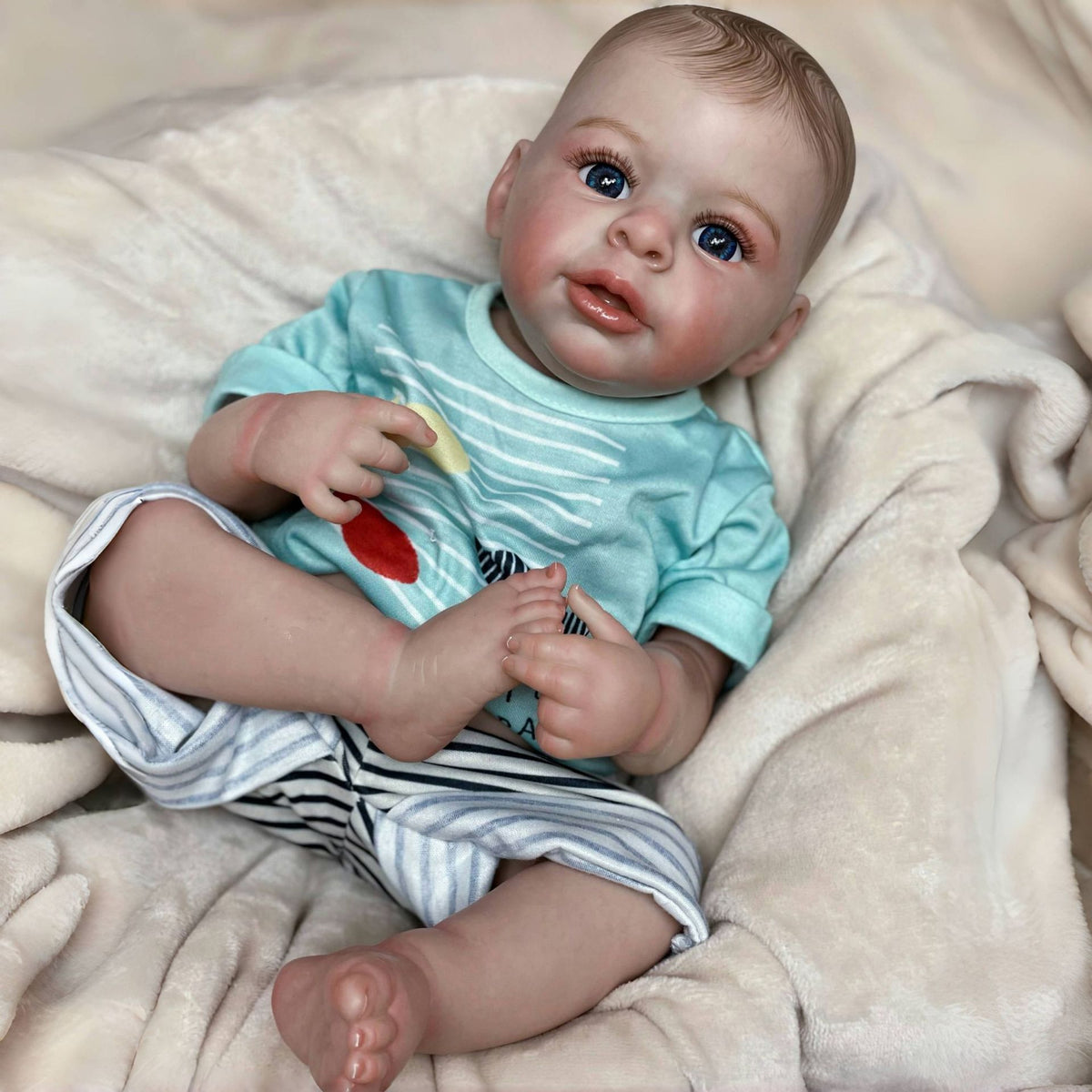 Muñeca reborn de simulación de alta gama, hecha a mano, de 18 pulgadas, con exquisita piel pintada en 3D