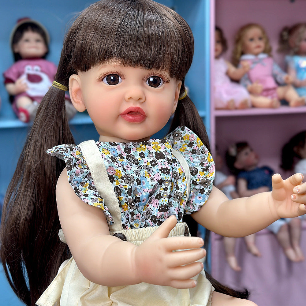 Muñeca coleccionable de vinilo de 22 pulgadas con aspecto realista, peinado de dos coletas, juguete de compañía para niños y coleccionistas adultos de todas las edades