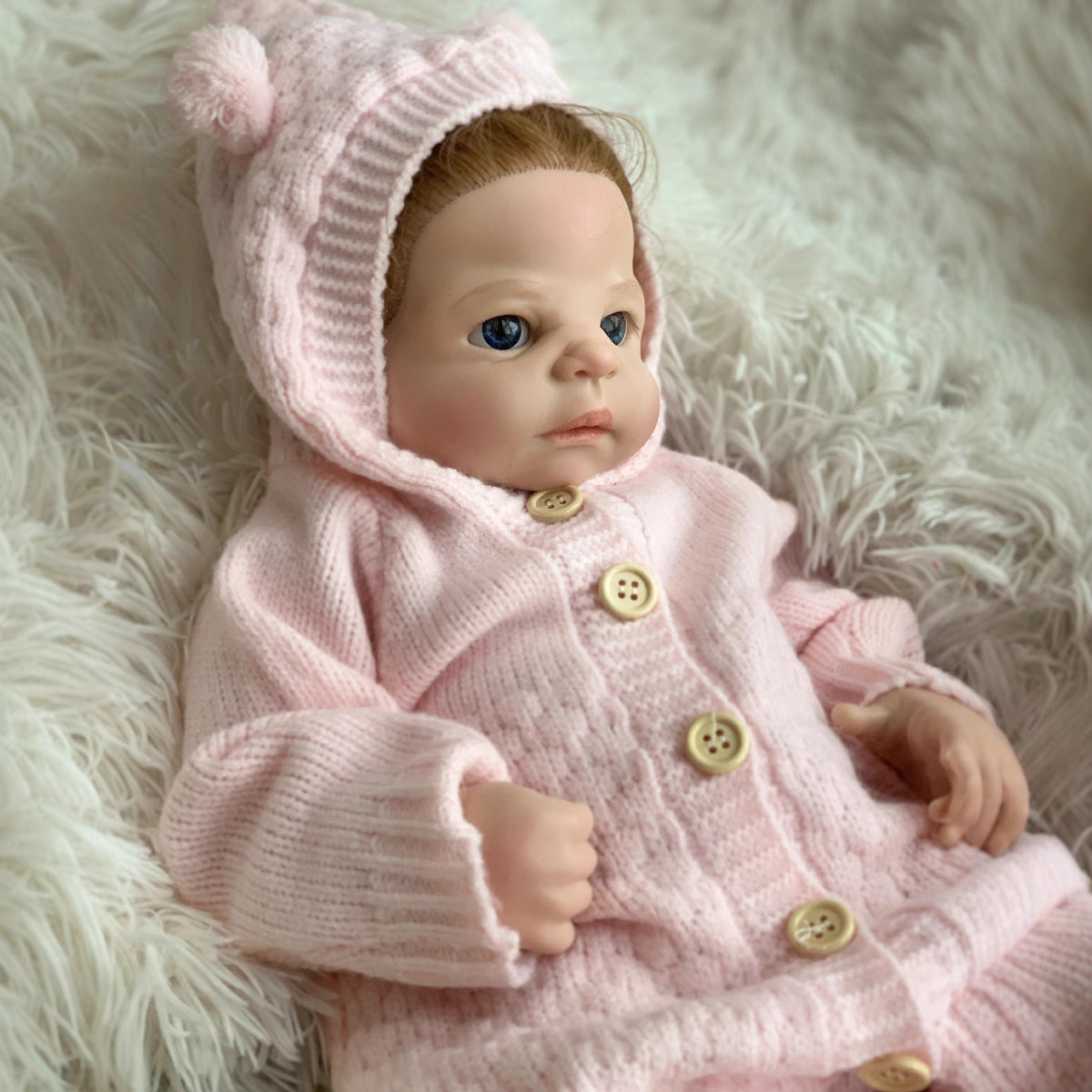 Muñeca Reborn de silicona sólida de 22 pulgadas, realista, recién nacida, con conjunto de punto rosa y biberón, juguete para niña, regalo de colección