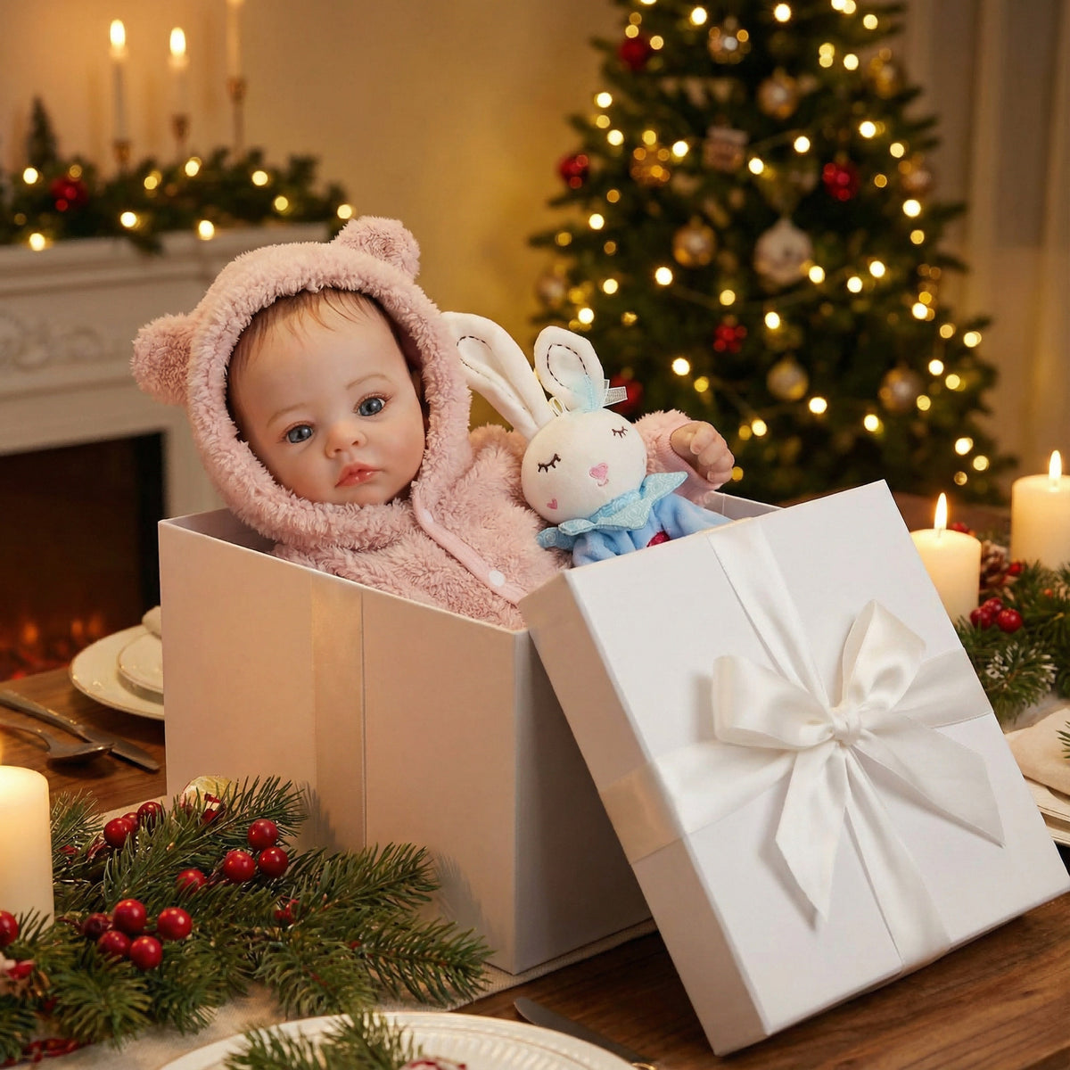 Bebé reborn Meadow de 49 cm con ojos azules y ropa de felpa
