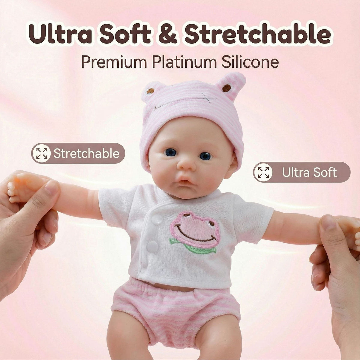 Muñeca reborn de silicona sólida de 12 pulgadas con gorro de rana rosa para regalo de Navidad infantil