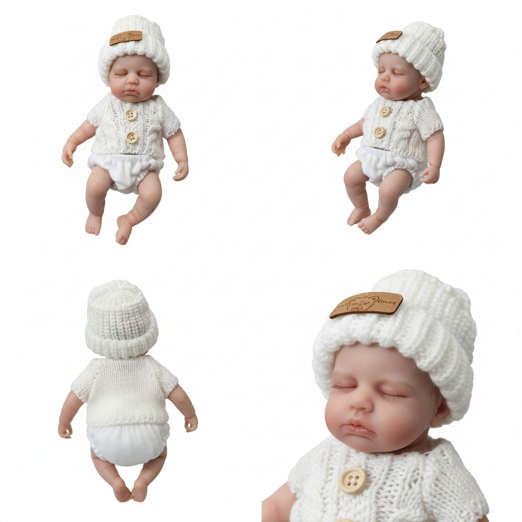 Gorro de lana blanco de 8 pulgadas para muñeca de simulación de silicona maciza