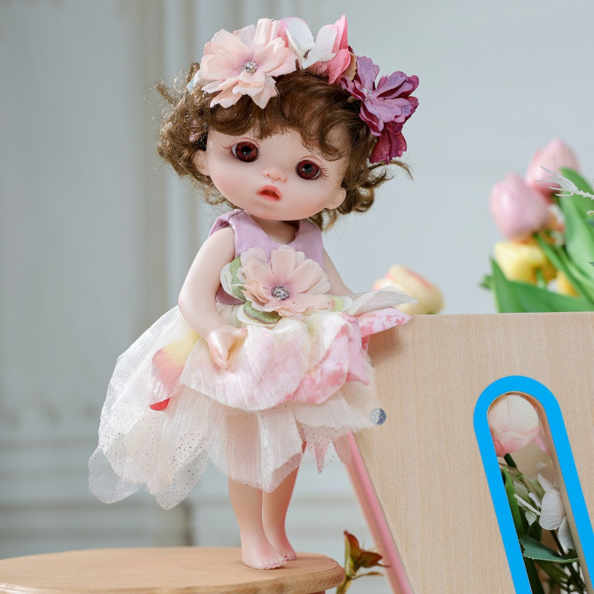 Muñeca bebé reborn de pie de 10 pulgadas – Princesa hada del bosque realista con vestido de pétalos florales