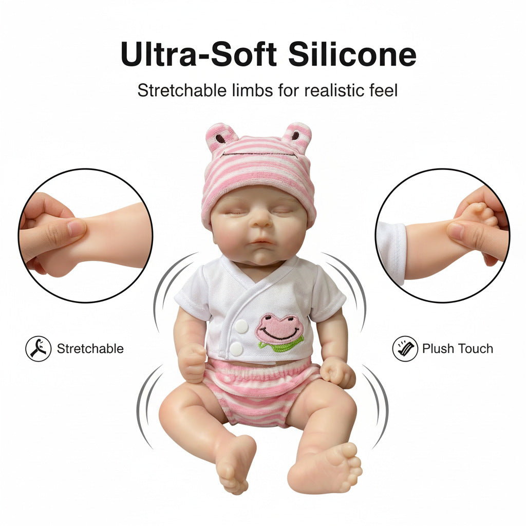 Conjunto de rana rosa de 12 pulgadas con ojos cerrados, muñeca reborn de silicona sólida completa de simulación para Navidad, para niños