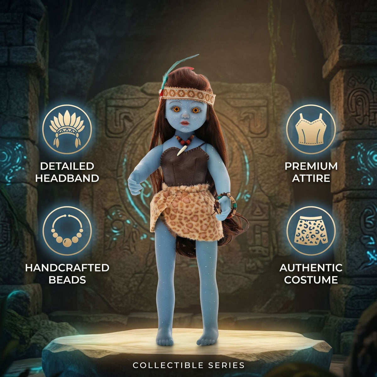 Muñeca Avatar coleccionable de 18 pulgadas con cuerpo de vinilo, atuendo tribal, decoración de estante y regalo de colección para festividades
