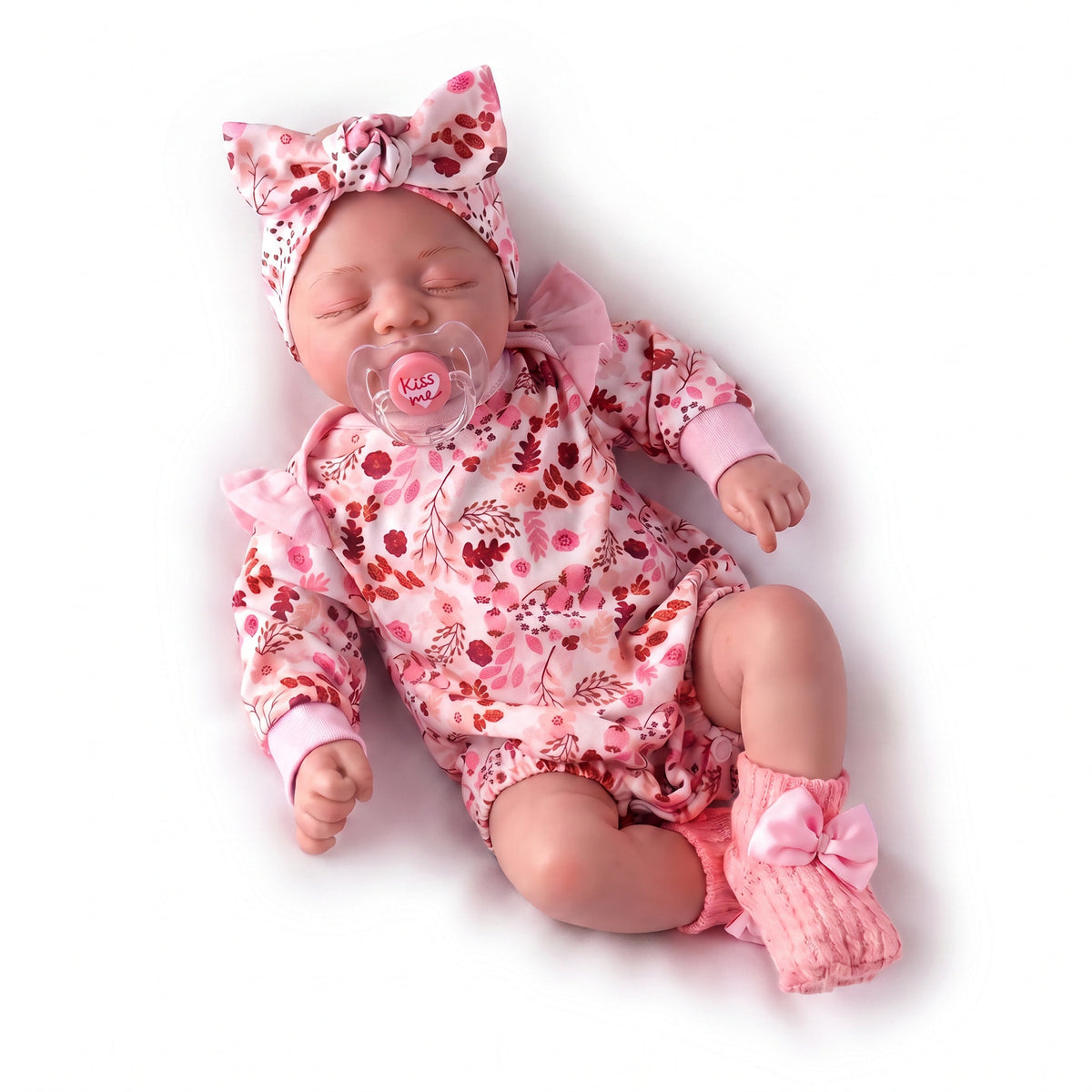 Muñeca Reborn de 19 pulgadas con cuerpo de tela, expresión dulce y sonriente, conjunto floral rosa, juguete de compañía para regalo en festivales