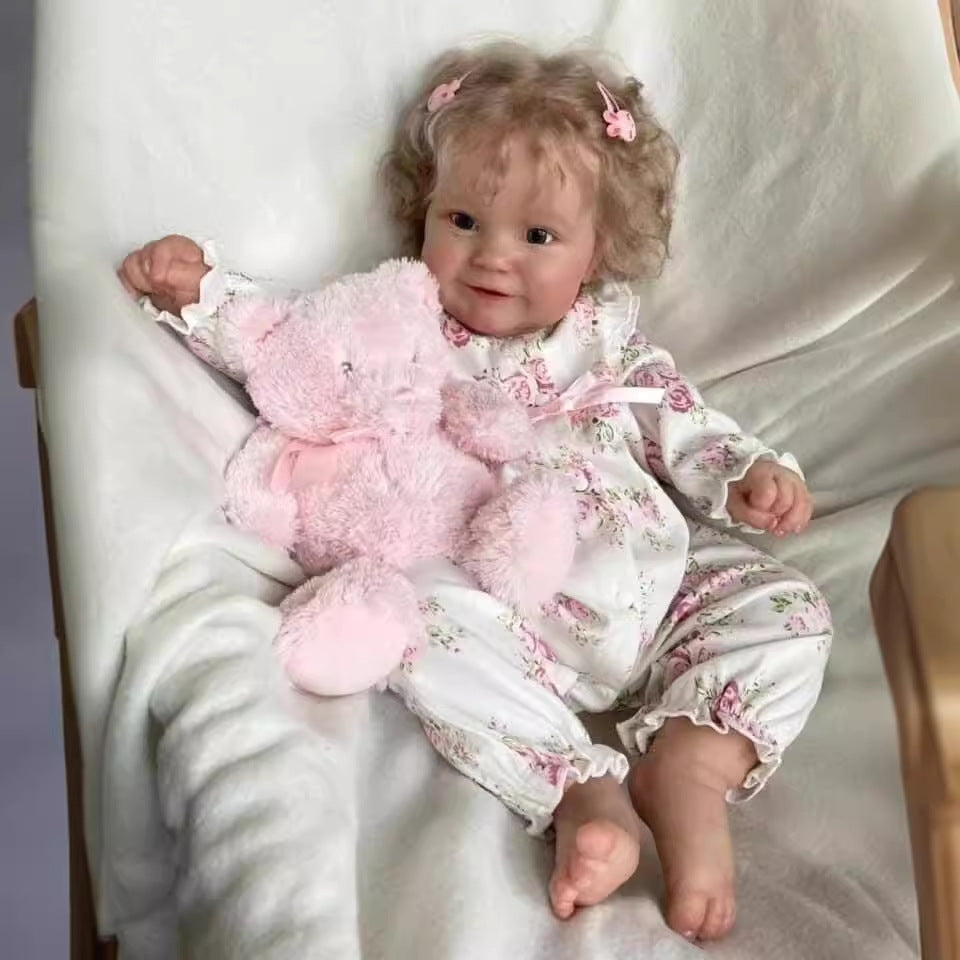 Muñeca Reborn de 20/24 pulgadas, niña linda con cuerpo de tela y cabello rubio injertado, juguete realista para niños y regalo