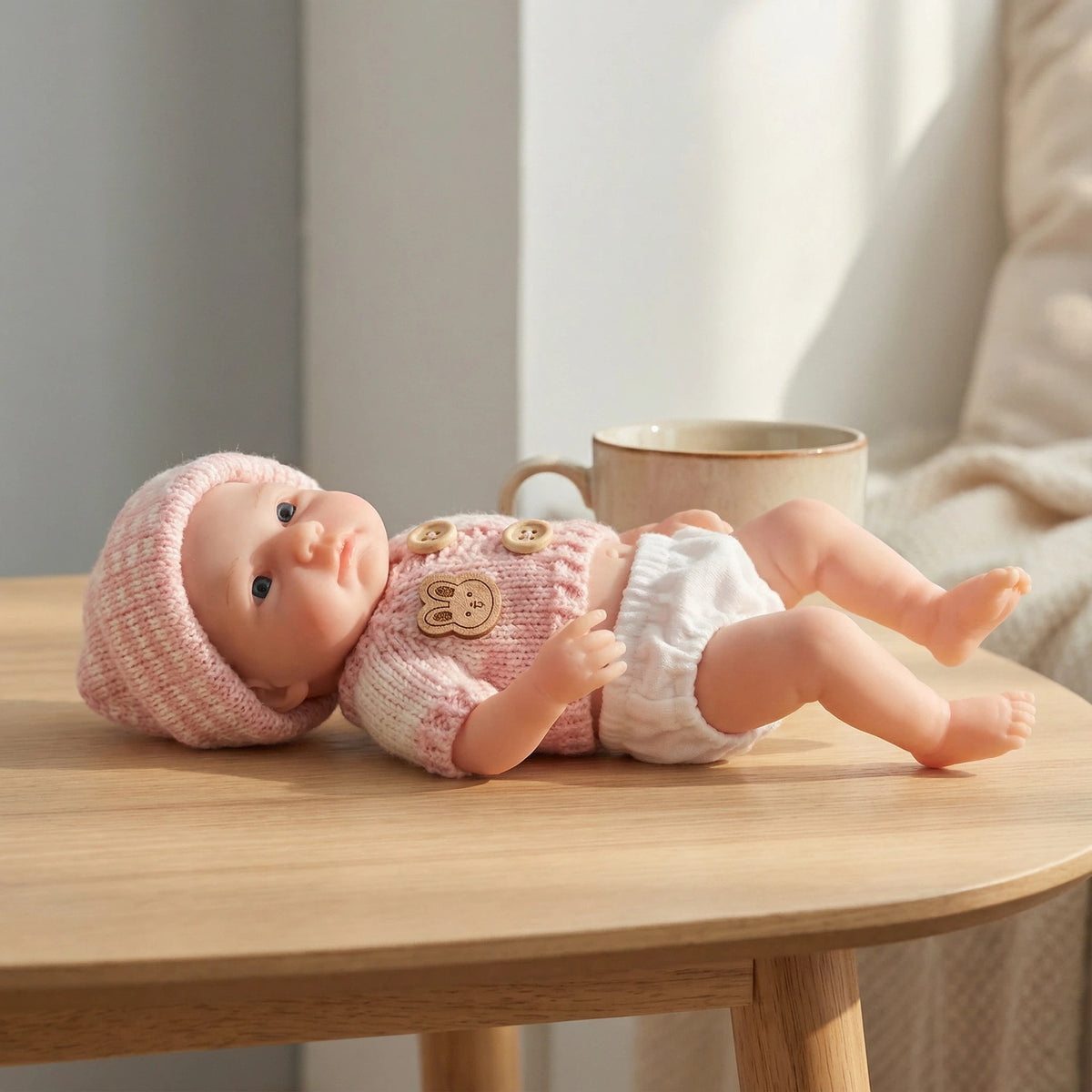 Muñeca Reborn de 8 pulgadas, cuerpo completo de silicona, con suéter rosa y manga corta