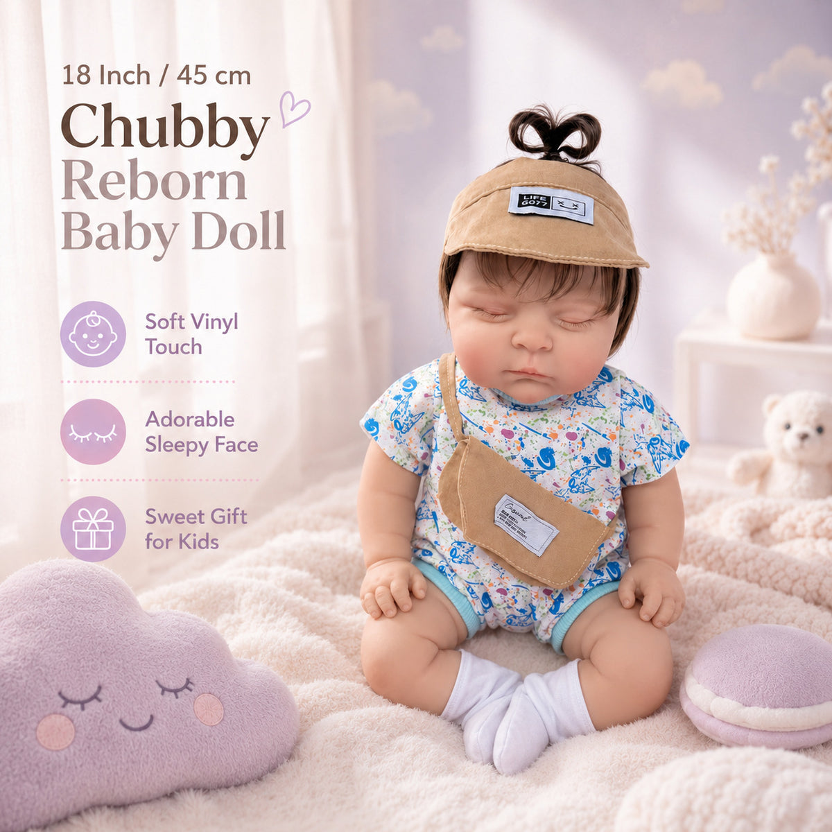 Muñeca estilo reborn de 18 pulgadas con cuerpo de tela, recuerdo versátil para niños y coleccionistas adultos