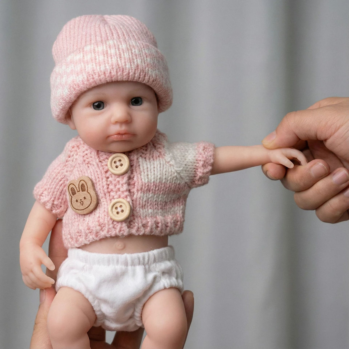 Muñeca Reborn de 8 pulgadas, cuerpo completo de silicona, con suéter rosa y manga corta