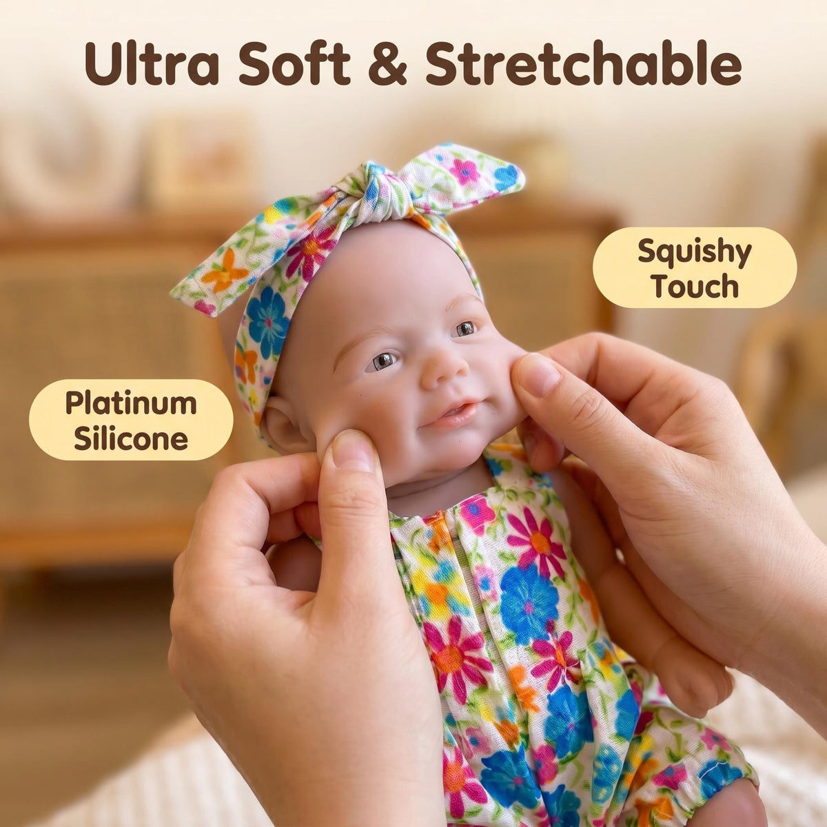 Muñeca reborn de 8 pulgadas con cuerpo completo de silicona sólida y mono con estampado floral, regalo de Navidad para niños