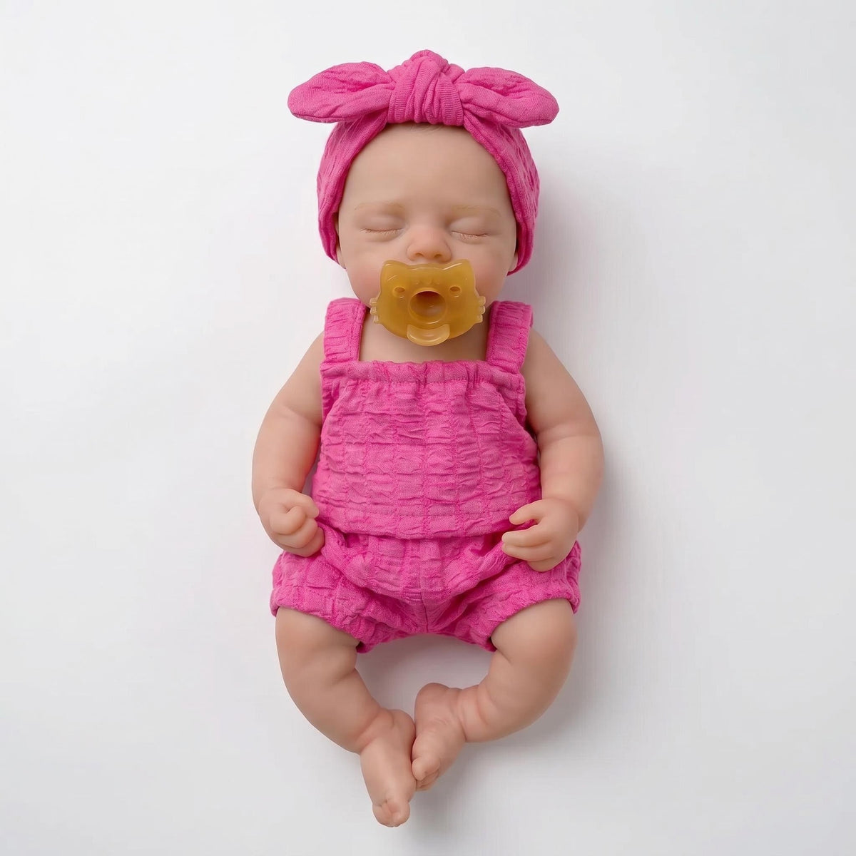 Muñeca Reborn de 12 pulgadas, bebé dormido de silicona completa, conjunto de burbuja rojo rosa, turbante con lazo grande, ojos cerrados, juguete coleccionable de recién nacido mini