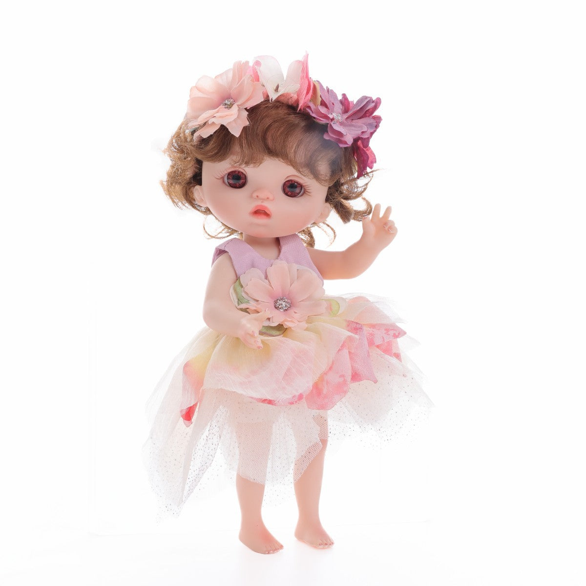 Muñeca bebé reborn de pie de 10 pulgadas – Princesa hada del bosque realista con vestido de pétalos florales