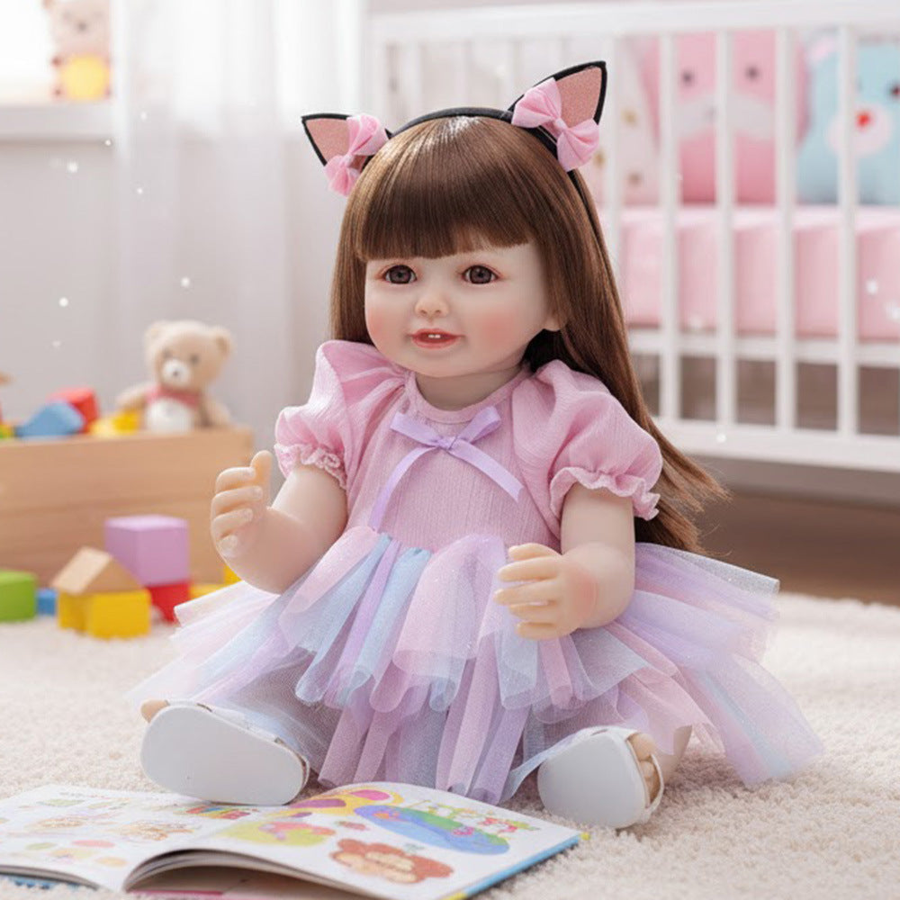 Muñeca bebé de simulación de 22 pulgadas, de plástico completo, que ríe y llora, con diálogo, estilo Reborn, para niña